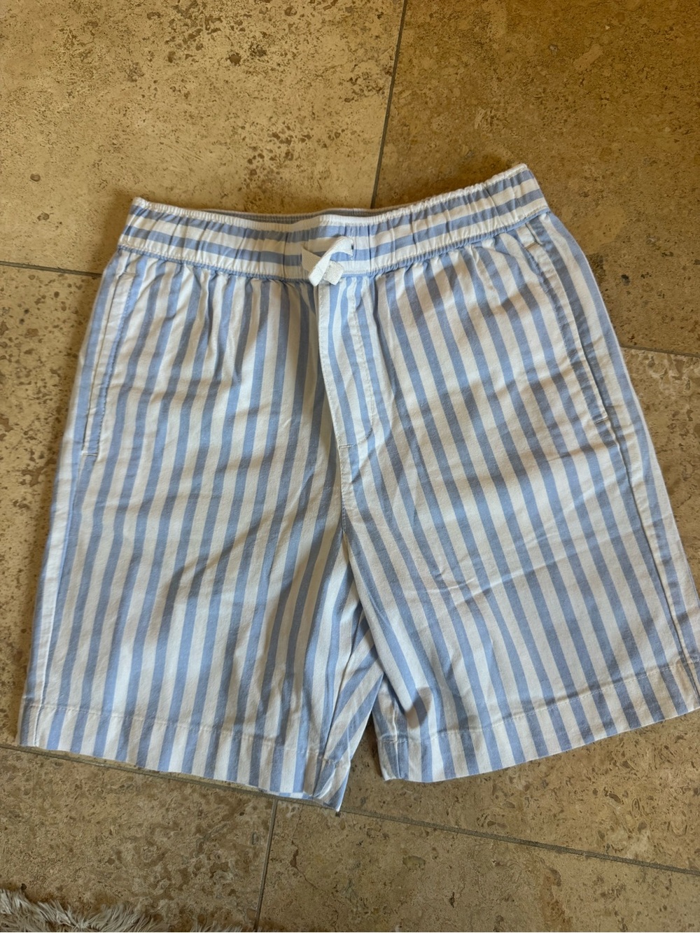 Janie and Jack Light Blue and White Striped Cotton Shorts